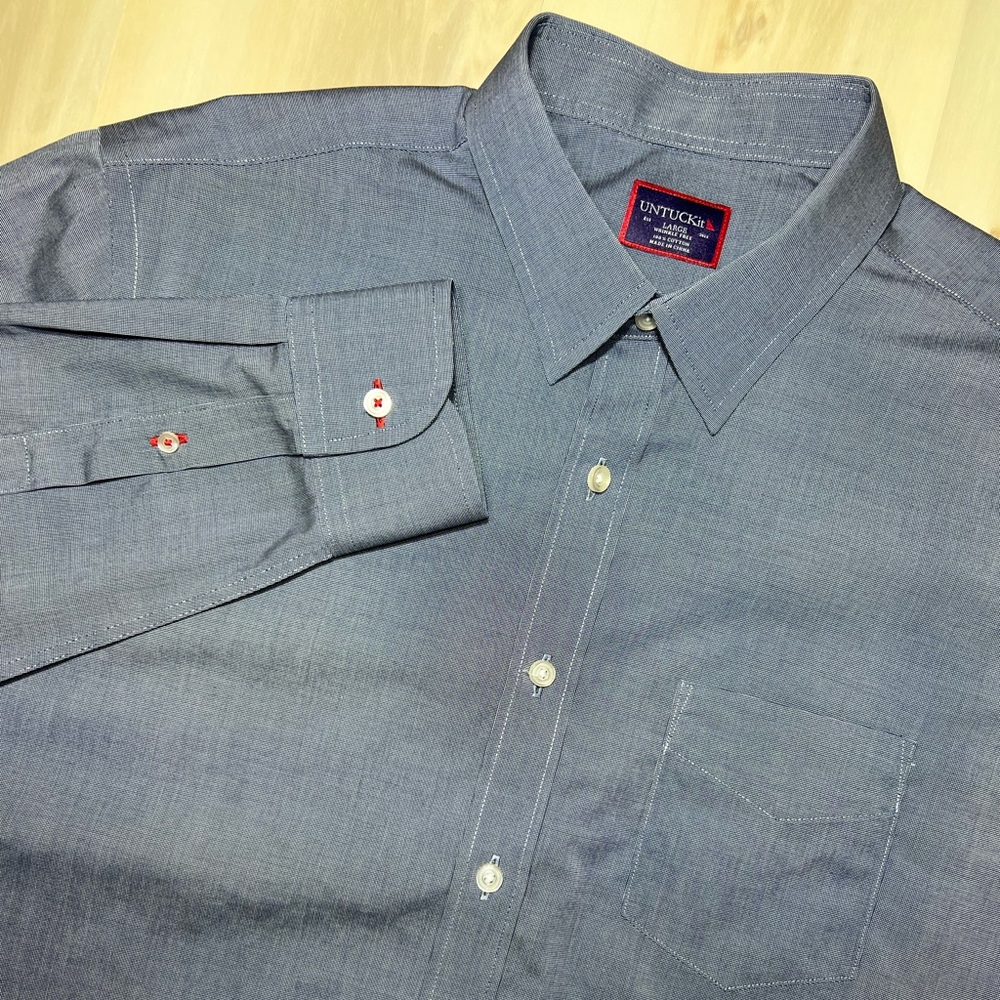 UNTUCKIT Shirt Mens L Pio Cesare Wrinkle Free Button Up Long Sleeve Cotton Gray